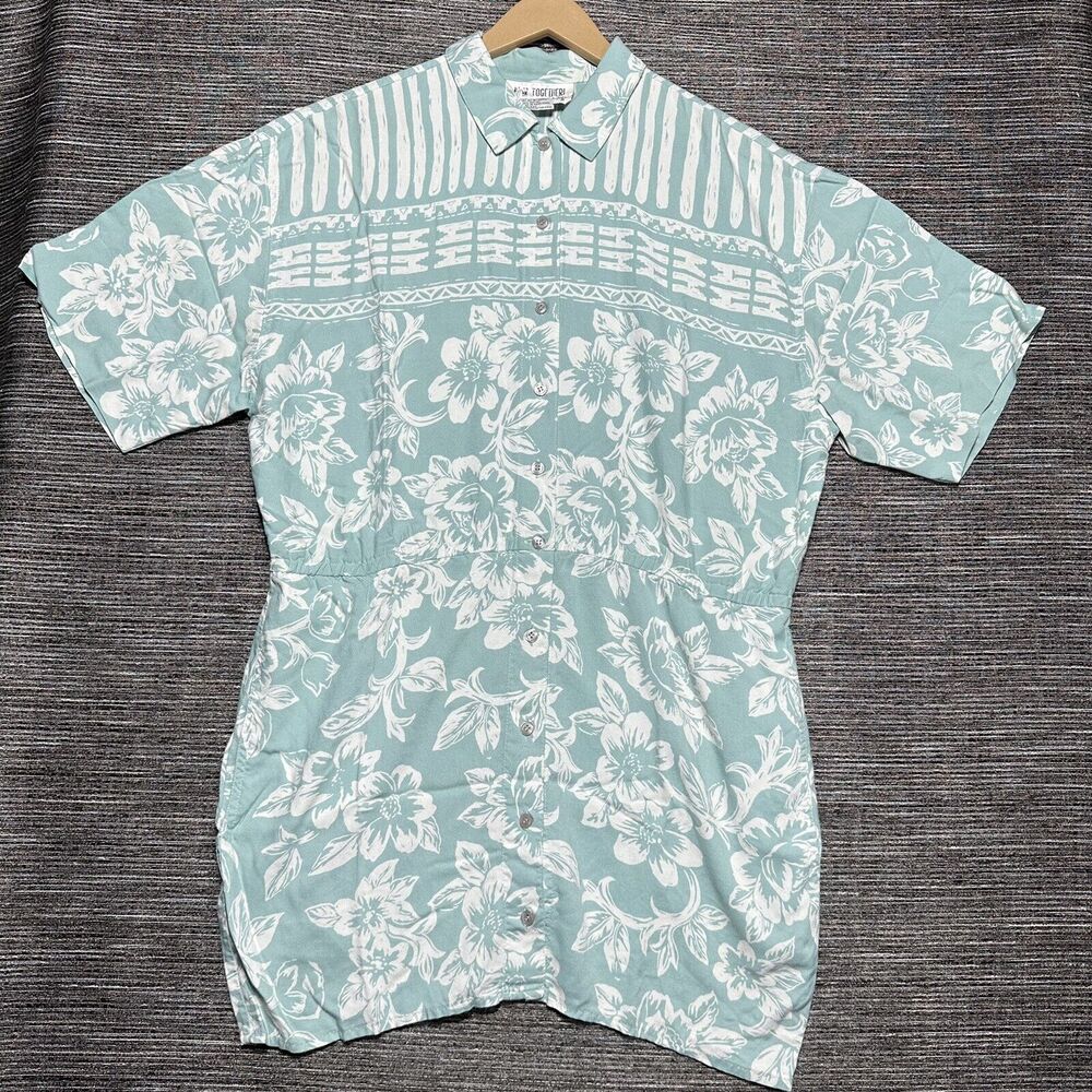 Together Vintage Hawaiian Shirt Women's Missy 8 Floral Short Sleeve Button Up